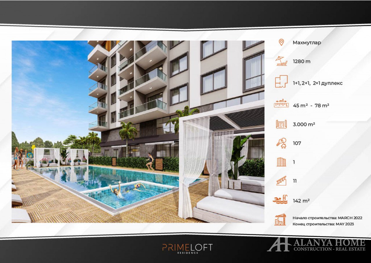 Real Estate in Turkey, Real Estate in Mahmutlar, Real Estate in Alanya, Prime Loft, Prime Loft Resid