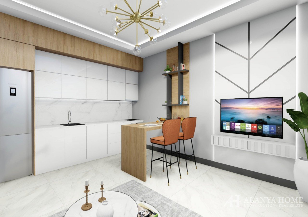 Фото покупка продажа недорогая двухкомнатная квартира 1+1 c просторной гостиной Алания Хоум Анталия 