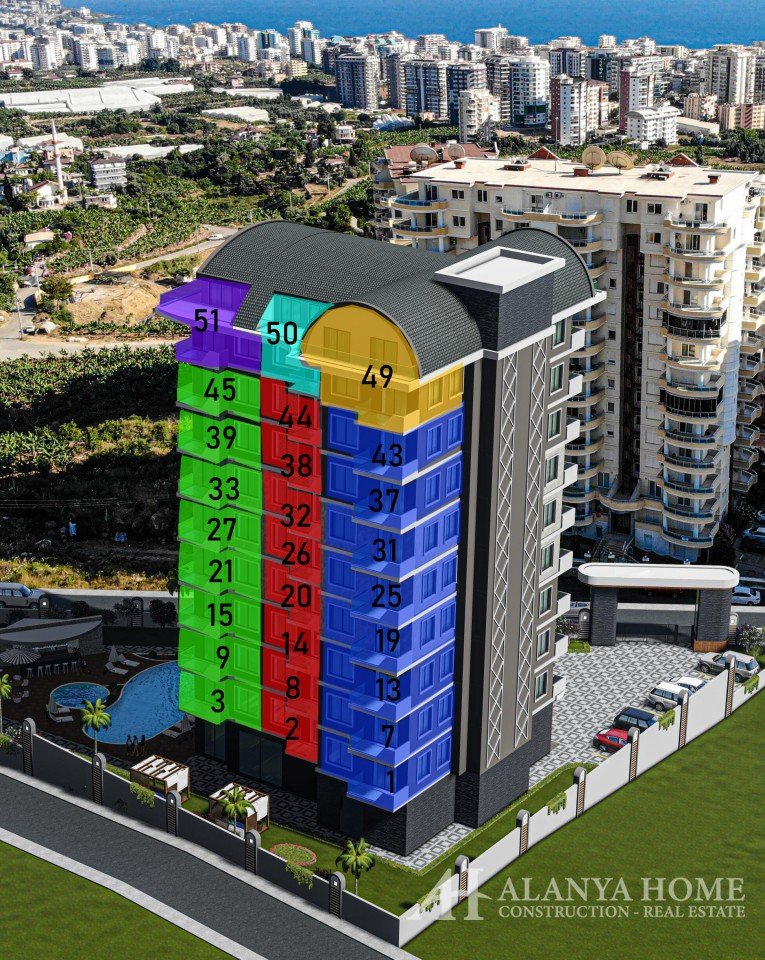 محمودلار ألانيا تركيا مفروشة ، شقة بغرفتي نوم ، شركة بناء ، مطلة على البحر ، شراء عقارات بيع