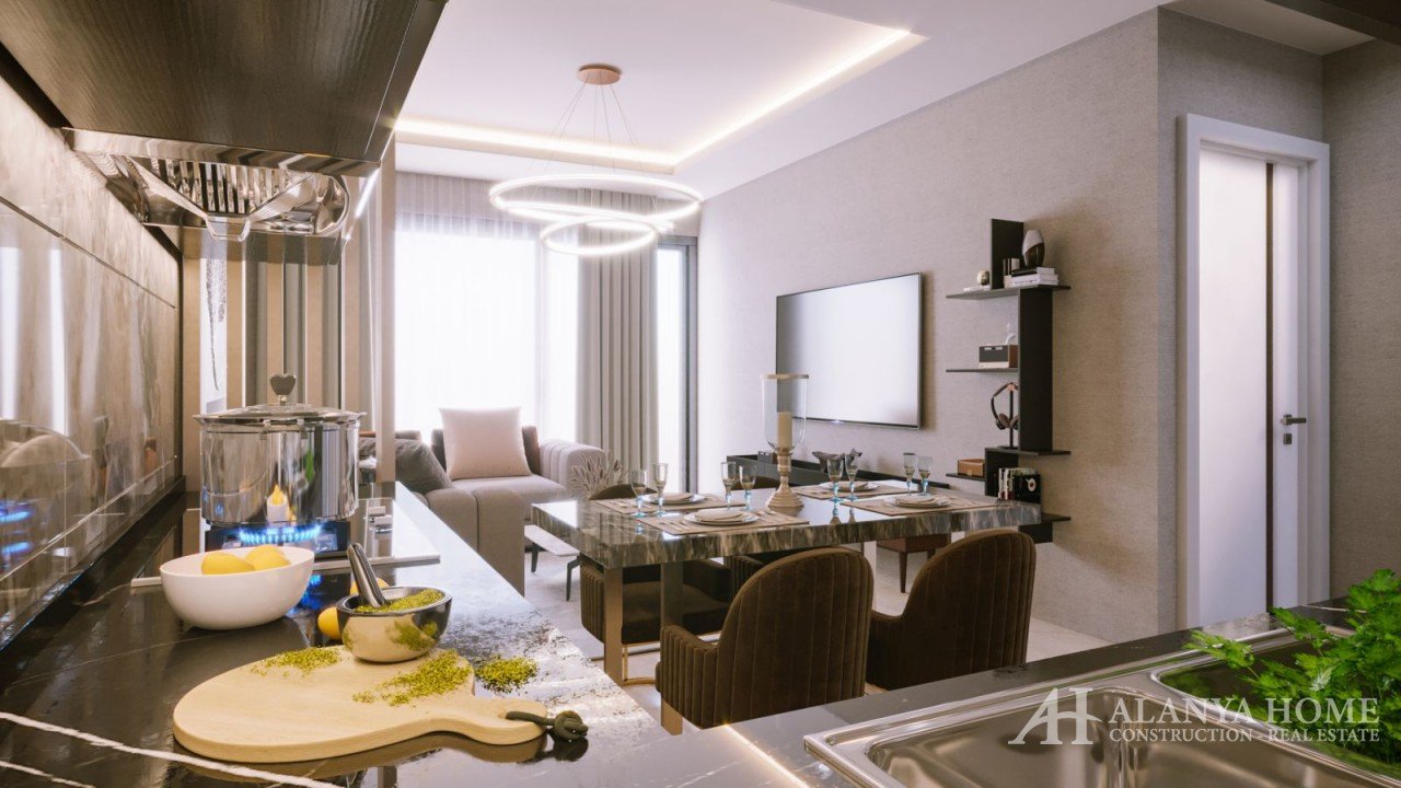 Фото покупка продажа недорогая двухкомнатная квартира 1+1 c просторной гостиной Алания Хоум Анталия 