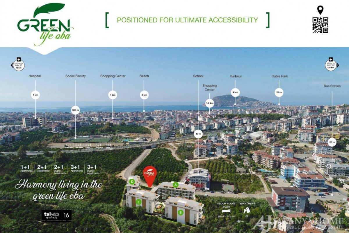 Yapi Green Life Оба Алания Анталия Түркияда теңіз көрінісі бар теңіздің жанында құрылыс салушы компа