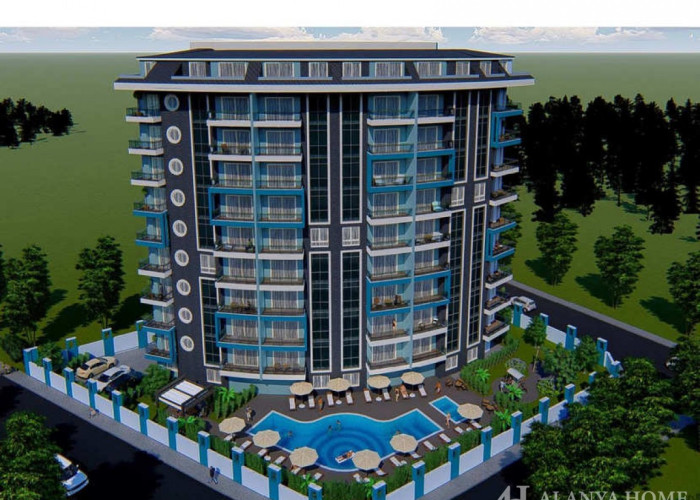 Blue Tower Mahmutlar Alanya Antalya Türkiye satın alma satılık eşyalı tek yatak odalı daire yeni bir